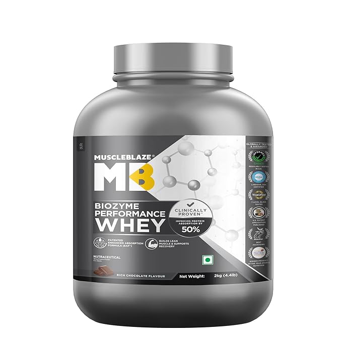 MuscleBlaze Biozyme Performance Whey Protein Powder, Rich Chocolate 